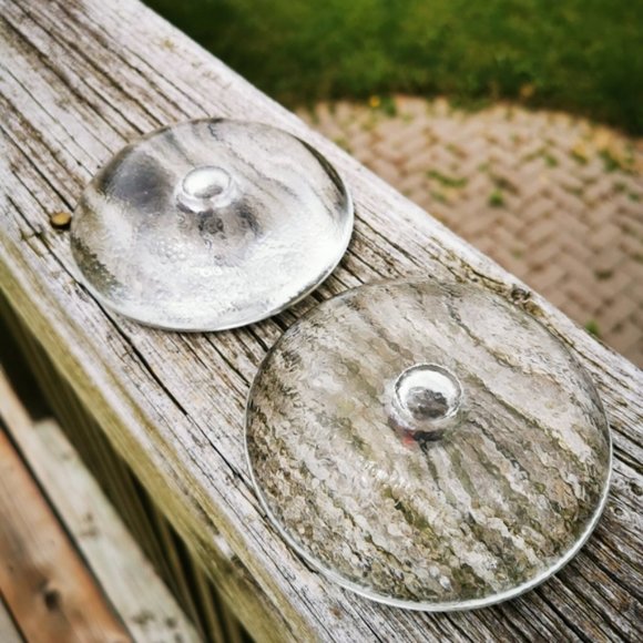 Pair of Discus Shaped Clear Glass Candle Stick Holders - Picture 6 of 13